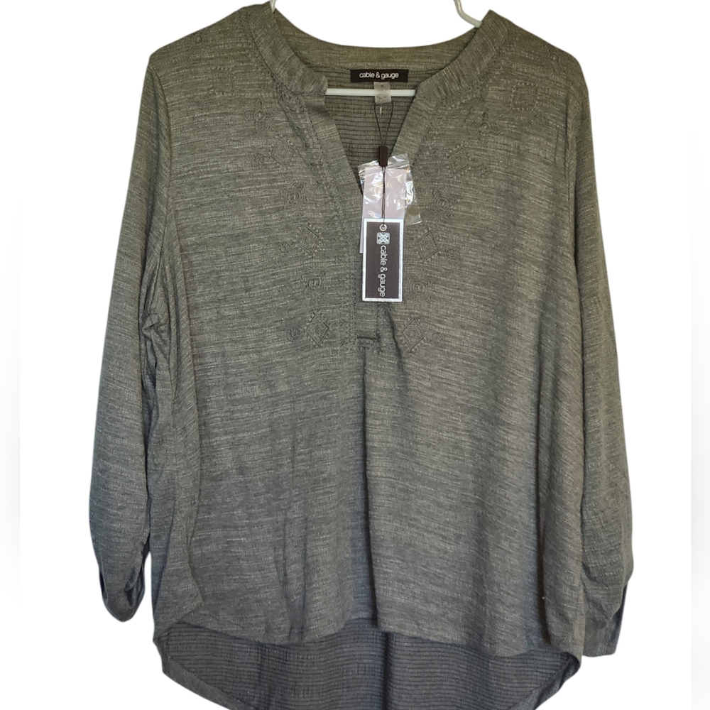 NWT Cable & Gauge Gray Embroidered Blouse 1X